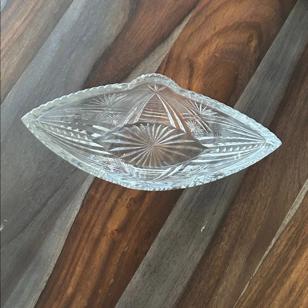 Vintage Boat-Shaped Cut Crystal Serving Bowl